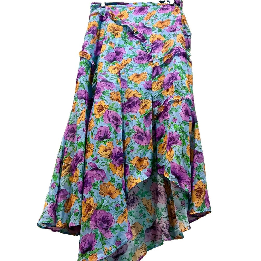 Veronica Beard Eleonora Silk Floral Asymmetrical Ruffle Midi Skirt Sz 6 Fairy
